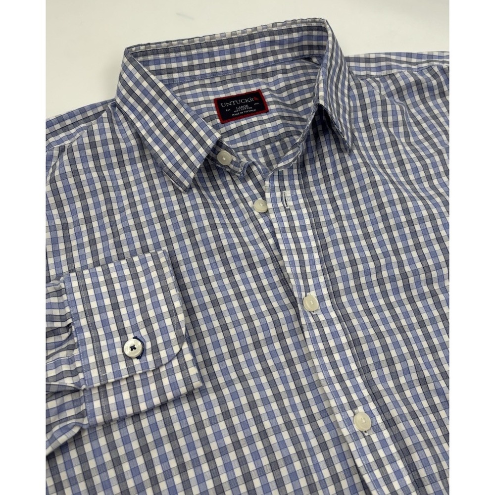 UNTUCKit Men's L‎ Cotton Blue Plaid Long Sleeve Button Down Shirt